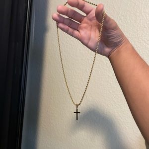 Gold plated rope chain with cross pendant